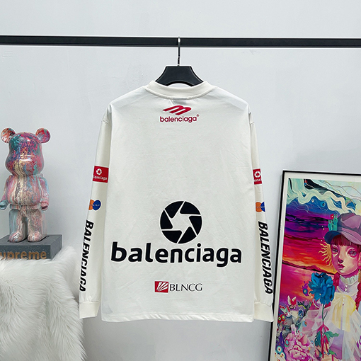バレンシアガスーパーコピー  ロゴコレクションプリント刺繍襟長袖シャツ