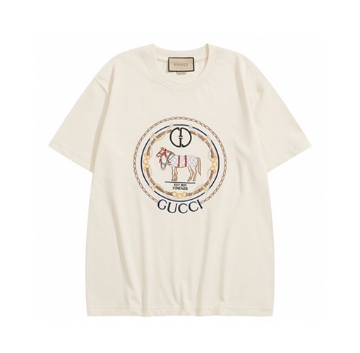 グッチ フロントロゴ刺繍馬プリント半袖Tシャツ
