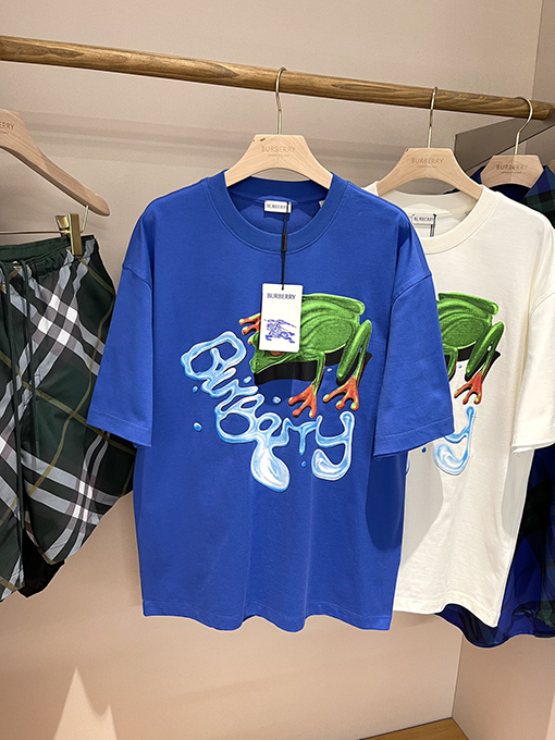 バーバリーコピー 新しい落書きカエルスケッチプリント半袖Tシャツ