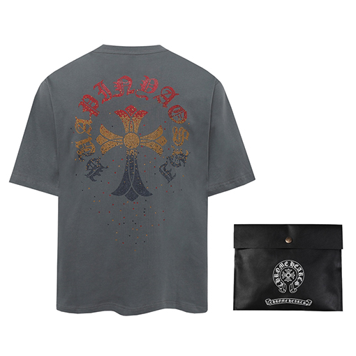 クロムハーツ ファッションクロスホットドリルラウンドネック半袖Tシャツ
