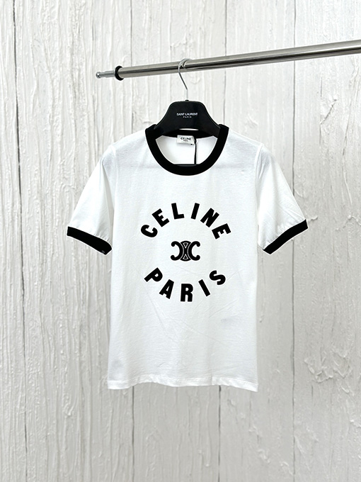 セリーヌスーパーコピー コントラストカラーのクルーネック半袖Tシャツ