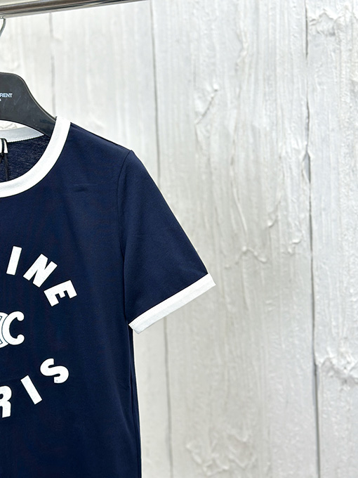 セリーヌスーパーコピー コントラストカラーのクルーネック半袖Tシャツ