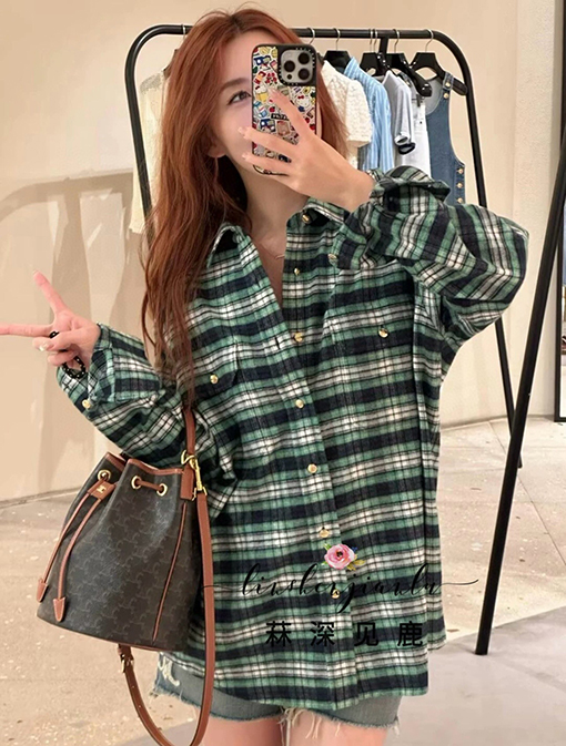 セリーヌ 新しいファッションチェック柄長袖シャツ