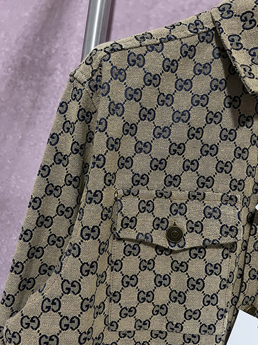 グッチ  クラシックなダブルG文字ジャカードデニム長袖シャツジャケット