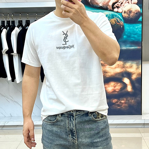 サンローランコピー クラシックパターンロゴ半袖Tシャツ