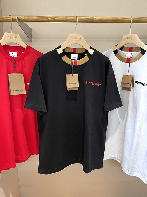 バーバリーコピー 新しいロゴ刺繍入りコットン半袖Tシャツ