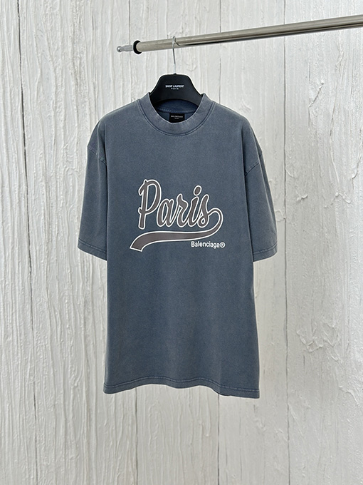 バレンシアガスーパーコピー カレッジ風イタリックパリプリント半袖Tシャツ