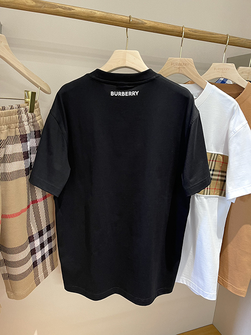 バーバリーコピー  チェック柄パッチワークコットン半袖Tシャツ