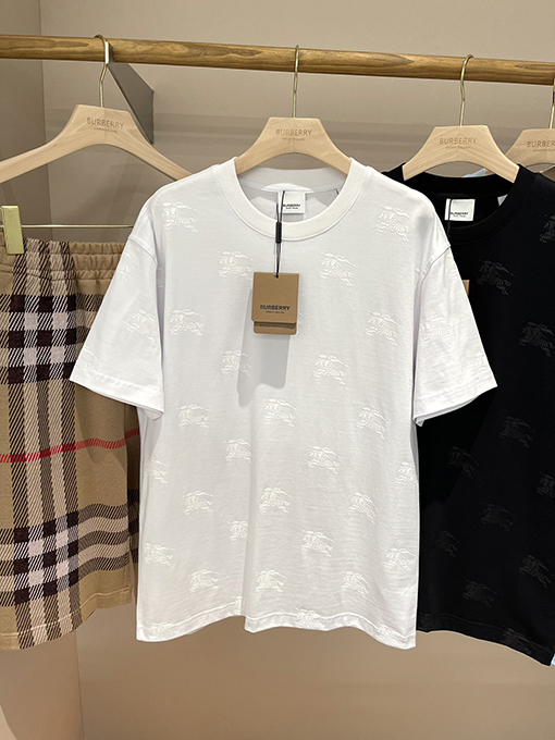 バーバリー  新しい馬術騎士ロゴフルフラワーコットン半袖Tシャツ
