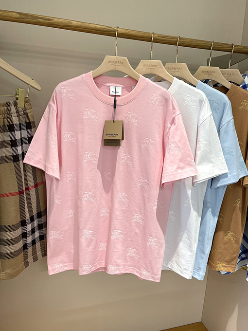 バーバリー  新しい馬術騎士ロゴフルフラワーコットン半袖Tシャツ