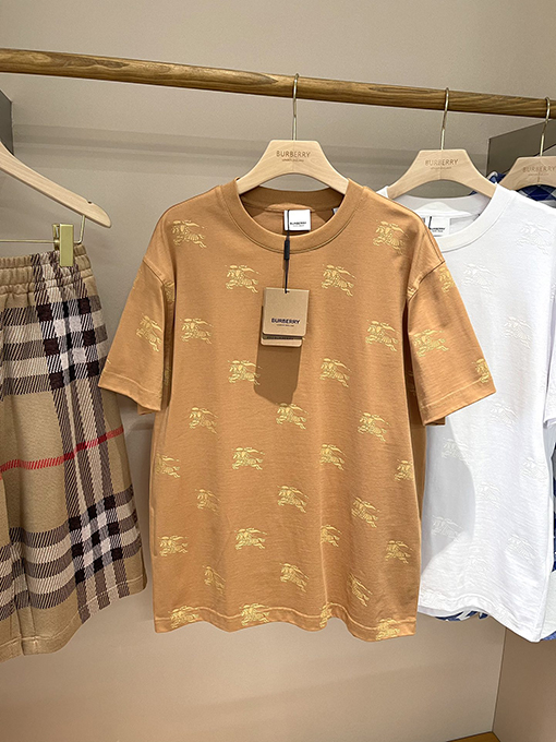 バーバリー  新しい馬術騎士ロゴフルフラワーコットン半袖Tシャツ