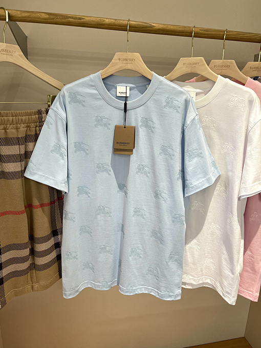 バーバリー  新しい馬術騎士ロゴフルフラワーコットン半袖Tシャツ