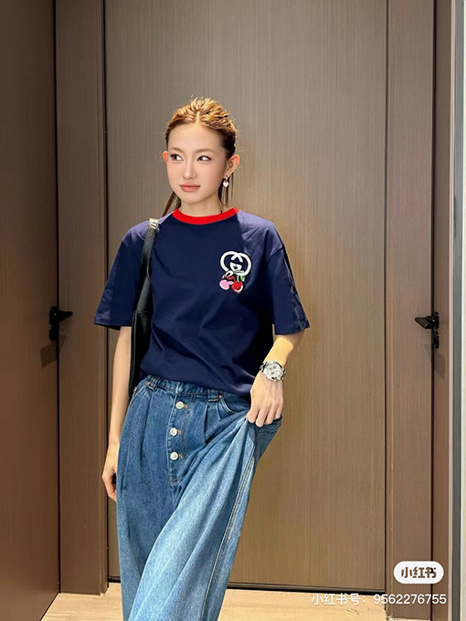 グッチ プリント刺繍ラウンドネック半袖Tシャツ