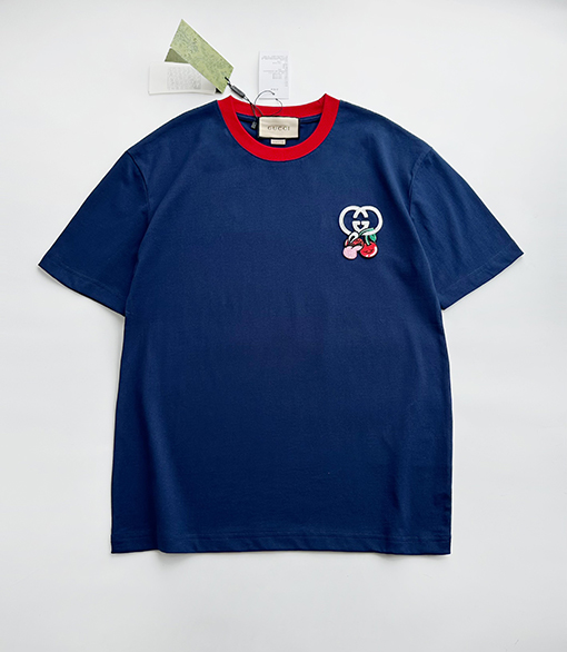 グッチ プリント刺繍ラウンドネック半袖Tシャツ