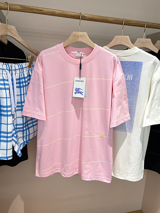 バーバリーコピー 新しいポニー刺繍ストライプ柄半袖Tシャツ