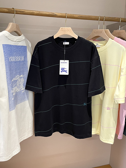 バーバリーコピー 新しいポニー刺繍ストライプ柄半袖Tシャツ
