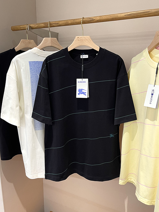 バーバリーコピー 新しいポニー刺繍ストライプ柄半袖Tシャツ