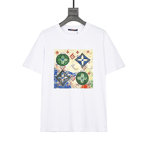 ルイヴィトンコピー プリントファッションショートラウンドリーダーTシャツ