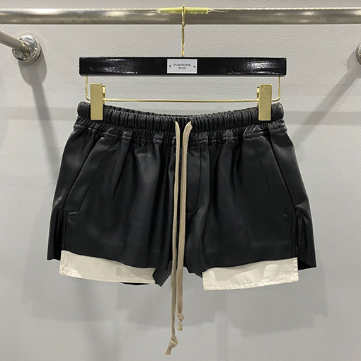 リックオウエンスコピー  PU レザーストレッチポケット ショートパンツ