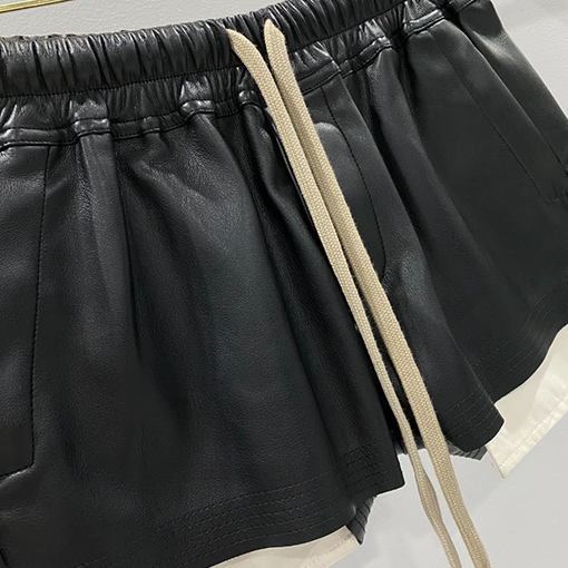 リックオウエンスコピー  PU レザーストレッチポケット ショートパンツ