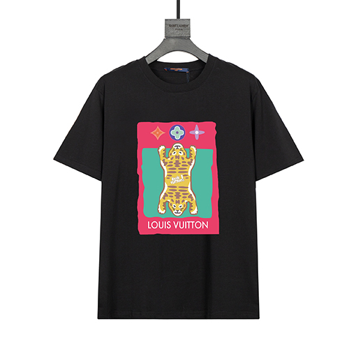 ルイヴィトン  バックカスタムレザータグファッション半袖Tシャツ