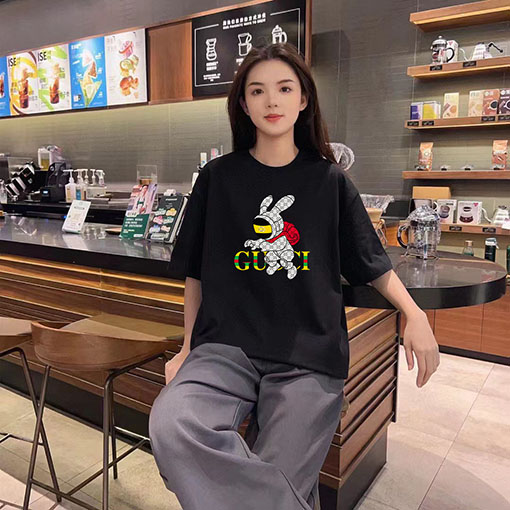 グッチコピー  ロゴプリントラックリブファッション半袖Tシャツ