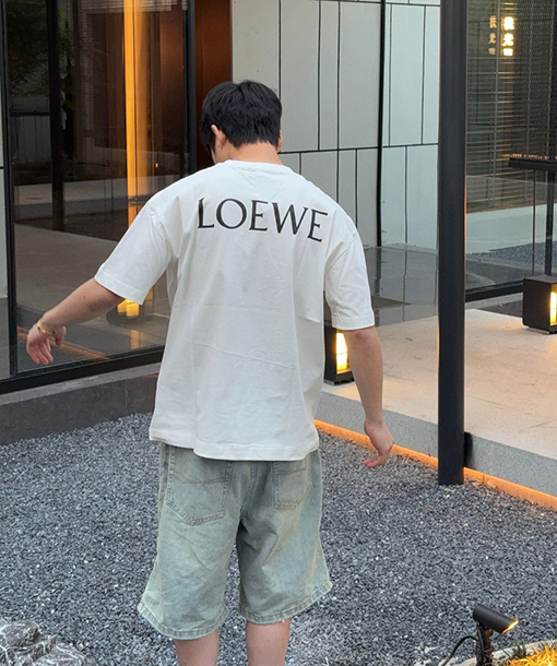 ロエベ  ロゴプリントショートリブファッションスリーブTシャツ