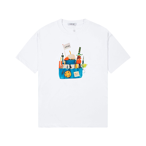 ロエベ  ロゴプリントショートリブファッションスリーブTシャツ