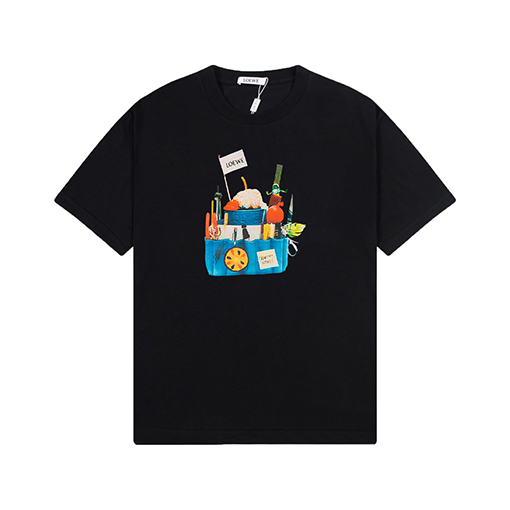 ロエベ  ロゴプリントショートリブファッションスリーブTシャツ