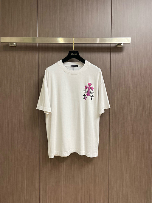 クロムハーツコピー レザーロゴ発泡ファッション半袖Tシャツ