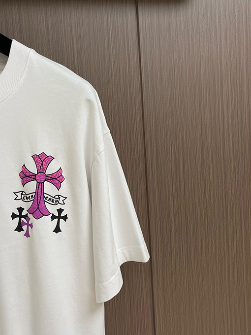 クロムハーツコピー レザーロゴ発泡ファッション半袖Tシャツ