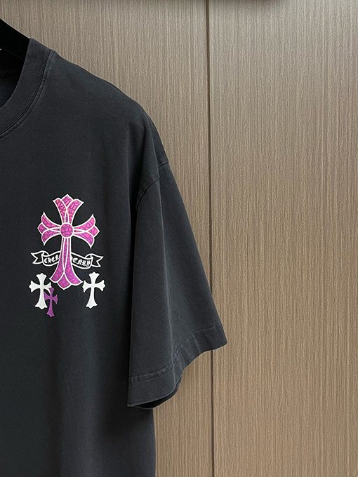 クロムハーツコピー レザーロゴ発泡ファッション半袖Tシャツ