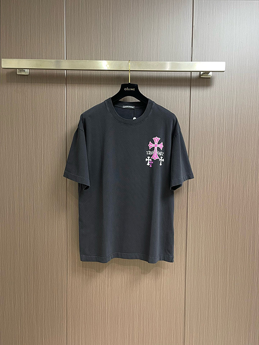 クロムハーツコピー レザーロゴ発泡ファッション半袖Tシャツ