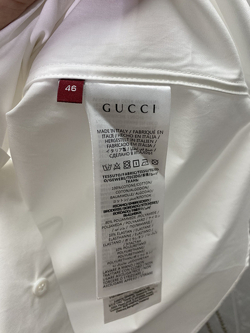 グッチ 新しい白いストライプのアルファベットロゴシングルボタン長袖シャツ