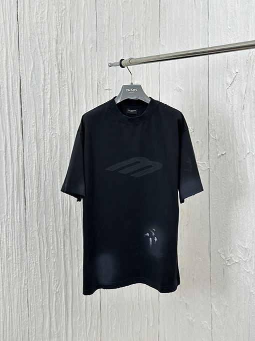 バレンシアガ M字プリント手描き落書き擦り切れ半袖Tシャツ