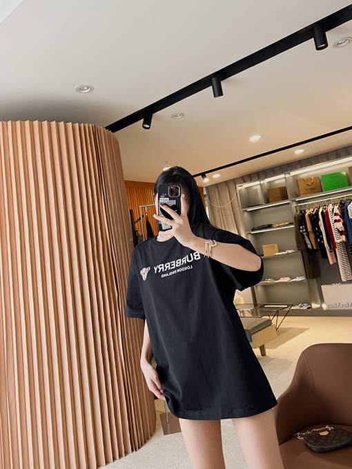 バーバリーコピー マイクロプリントくまの綿ルーズ半袖Tシャツ