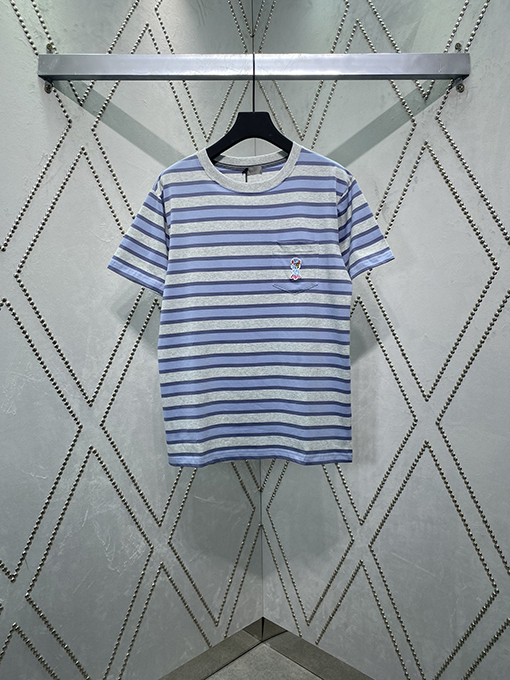ディオール  新しいヴィンテージスタイルのストライプ柄半袖Tシャツ