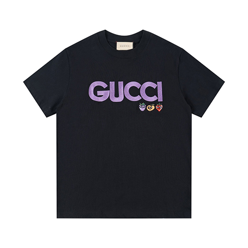 グッチ ロゴ刺繍クラシックラウンドネック半袖Tシャツ