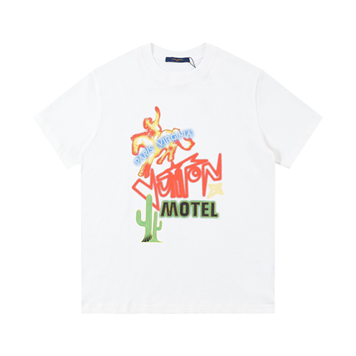 ルイヴィトンスーパーコピー  ロゴ刺繍クラシックラウンドネック半袖Tシャツ