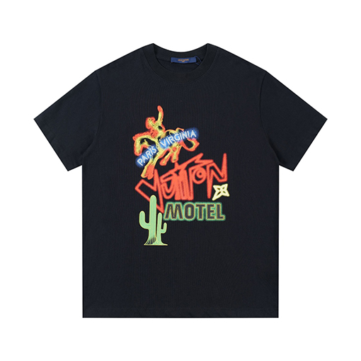 ルイヴィトンスーパーコピー  ロゴ刺繍クラシックラウンドネック半袖Tシャツ