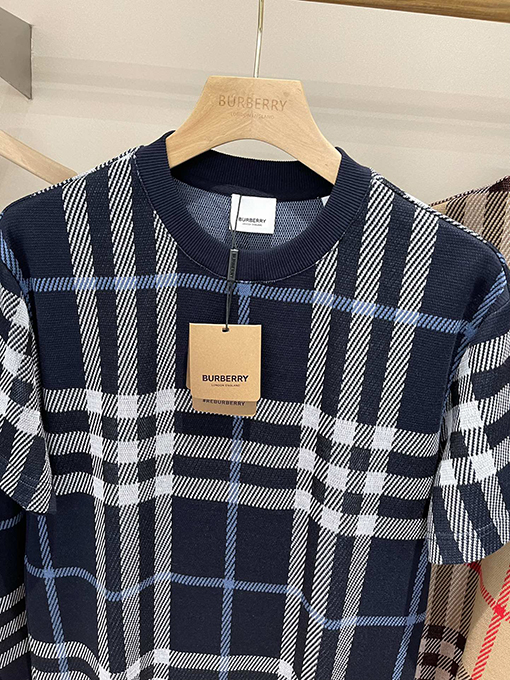 バーバリースーパーコピー 新しいチェック柄のストライプニット半袖Tシャツ