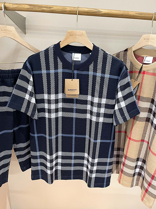 バーバリースーパーコピー 新しいチェック柄のストライプニット半袖Tシャツ