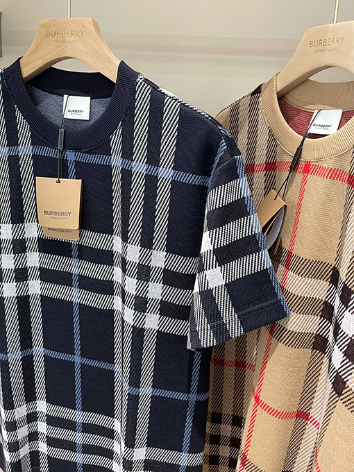 バーバリースーパーコピー 新しいチェック柄のストライプニット半袖Tシャツ