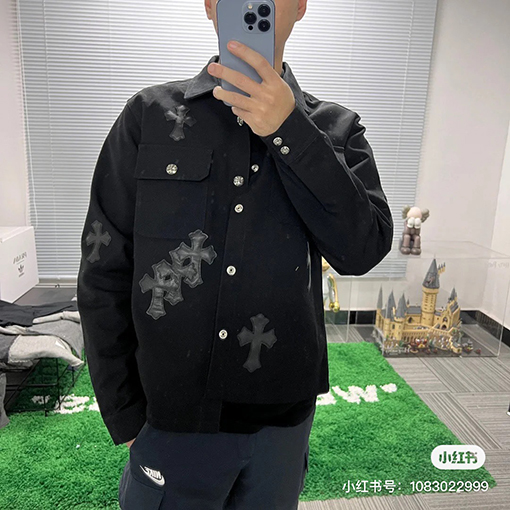 クロムハーツ レザークロスレザー刺繍シャツデニムジャケット