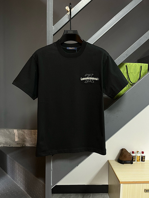 クロムハーツ レザーロゴフォームラウンドネック半袖Tシャツ