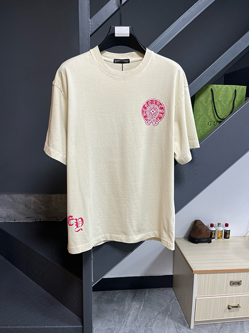 クロムハーツスーパーコピー レザーロゴ発泡ファッション半袖Tシャツ