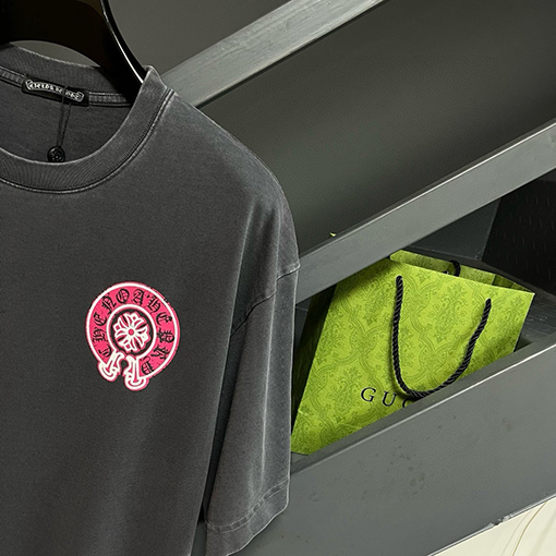クロムハーツスーパーコピー  レザーロゴ発泡ファッション半袖Tシャツ