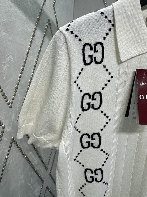 グッチコピー  アイボリーホワイトGGインサート半袖ポロシャツ