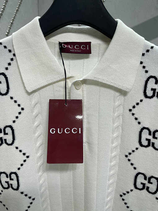 グッチコピー  アイボリーホワイトGGインサート半袖ポロシャツ
