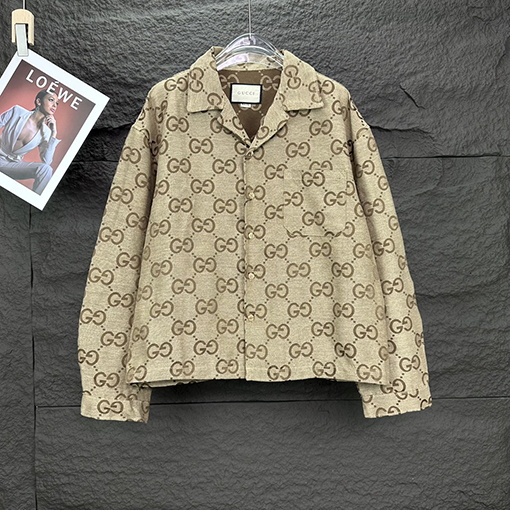 グッチ  フルプリントロゴラペルオックスフォード長袖シャツ